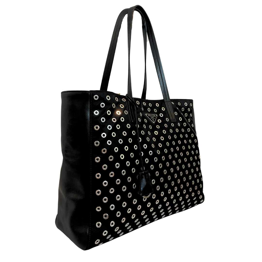 Prada Nappa-Trimmed Tessuto Studded Tote