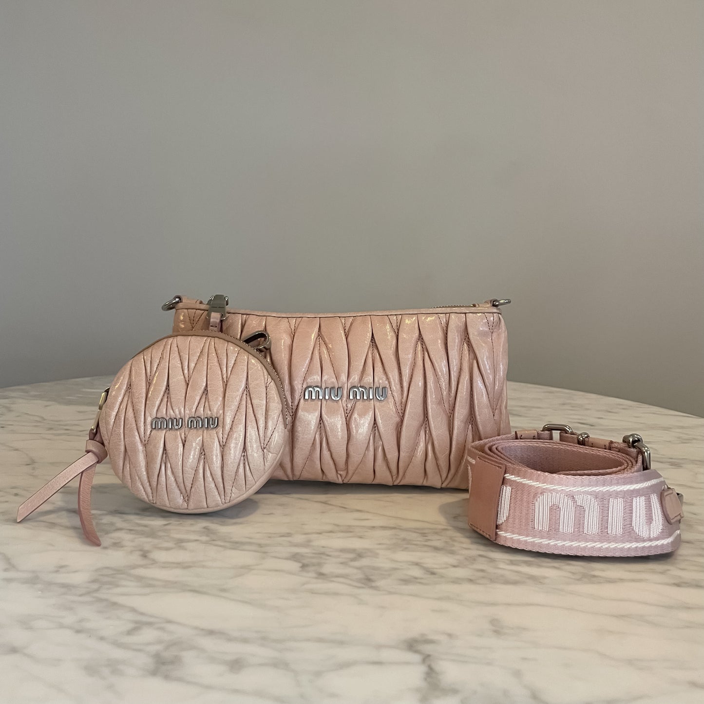 Miu Miu Dusty Pink Matelassé Multi-Pochette Crossbody