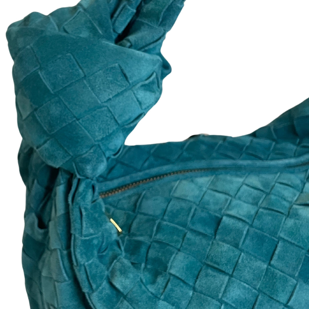 Bottega Veneta Suede Intreccito Teen Jodie - Teal