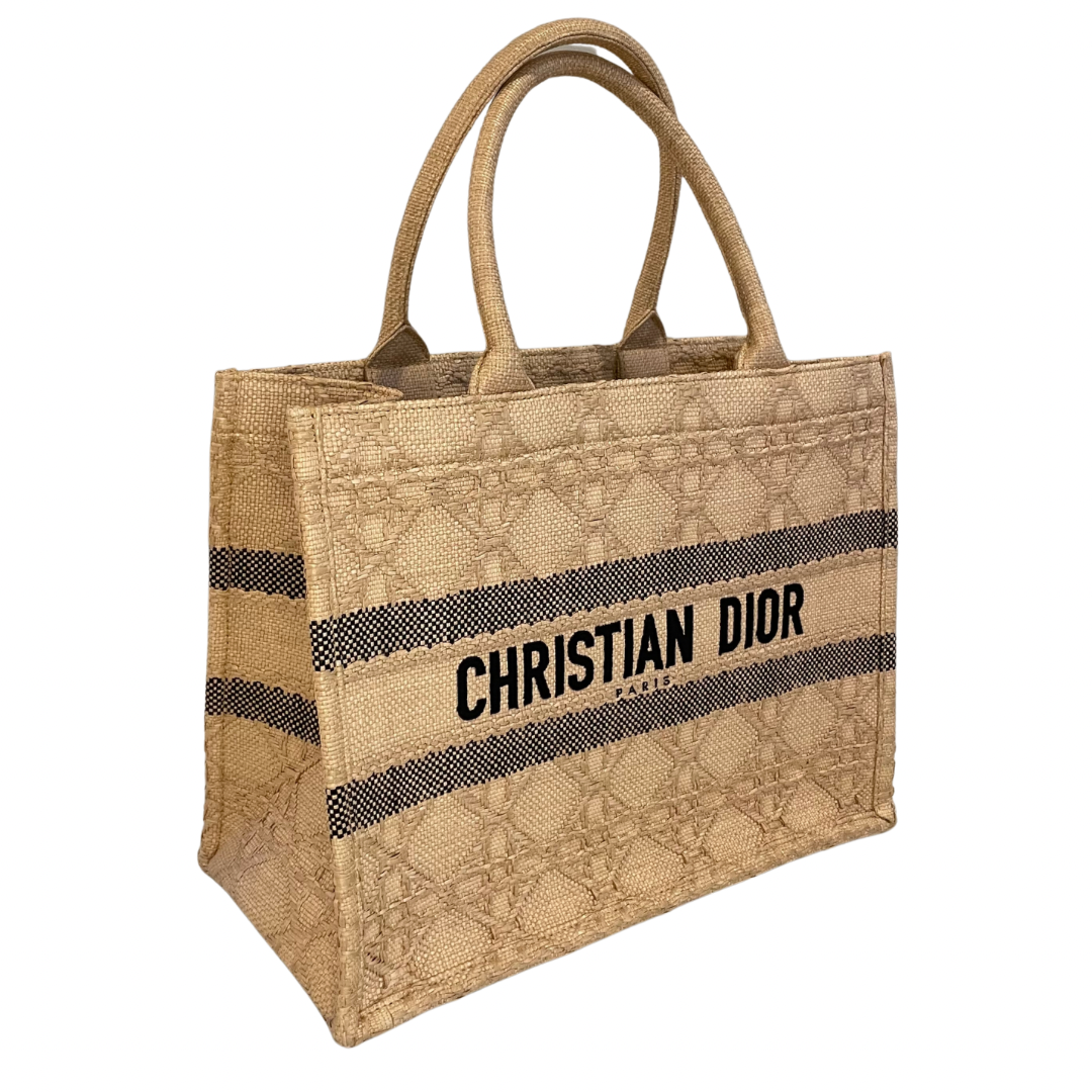 Tote tipo libro mediano Christian Dior - Rafia Cannage natural