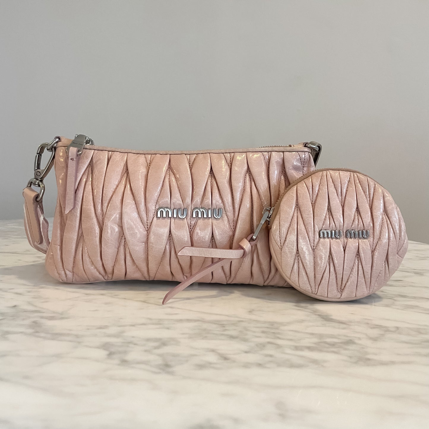 Miu Miu Dusty Pink Matelassé Multi-Pochette Crossbody