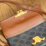 Celine Claude Shoulder Bag in Triomphe Canvas and Calfskin