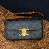 Celine Claude Shoulder Bag in Triomphe Canvas and Calfskin