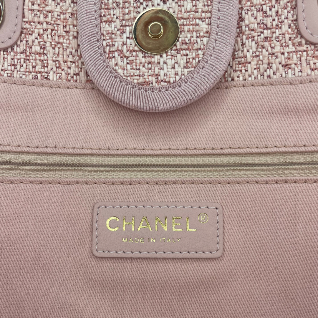 Bolso tote pequeño de tweed rosa Chanel Deauville