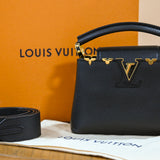 Louis Vuitton Mini Capucines Black Top Handle and Crossbody with Gold Details