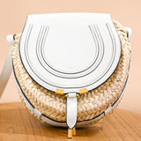 Chloe Marcie Raffia Saddle Crossbody White