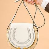 Chloe Marcie Raffia Saddle Crossbody White