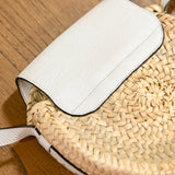 Chloe Marcie Raffia Saddle Crossbody White