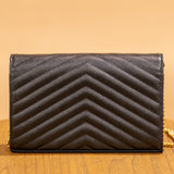 YSL Black Classic Cassandre Chain Wallet in Grain de Poudre Leather