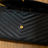 YSL Black Classic Cassandre Chain Wallet in Grain de Poudre Leather