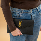 YSL Black Uptown Grain de Poudre Clutch