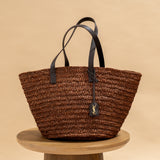 YSL Brown Woven Raffia Panier Tote