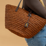 YSL Brown Woven Raffia Panier Tote