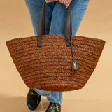 YSL Brown Woven Raffia Panier Tote