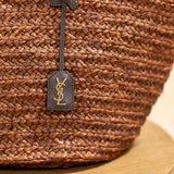 YSL Brown Woven Raffia Panier Tote