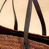 YSL Brown Woven Raffia Panier Tote