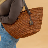 YSL Brown Woven Raffia Panier Tote