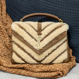 YSL College Medium Crossbody in Shearling and Suede
