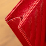 YSL Red Cassandre Wallet on Chain in Grain de Poudre Leather